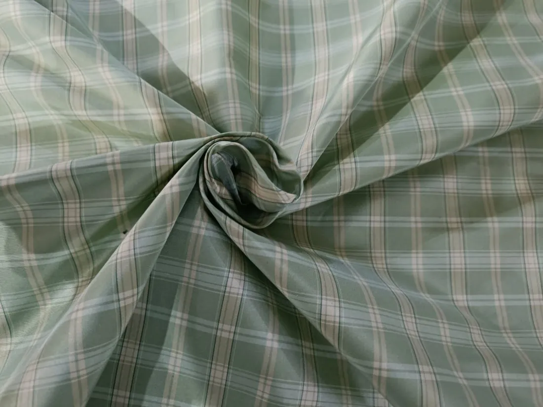 100% PURE SILK TAFFETA FABRIC PLAIDS mint and cream 54" wide TAFNEWC3[2]ROLL