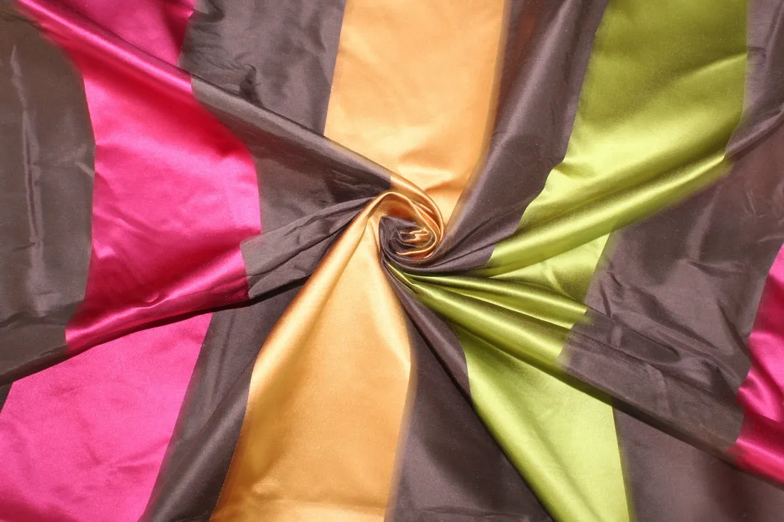 100% Silk Taffeta Fabric olive/brown/pink and sandalwood color satin stripes54&quot; TAFS159[1]