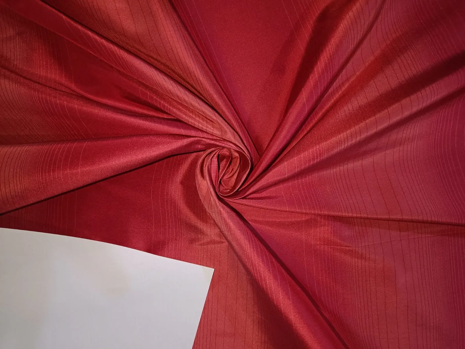 100% Silk Taffeta Fabric Tomato Red &amp; Dark Coral stripes 54" wide TAF#S77[2]