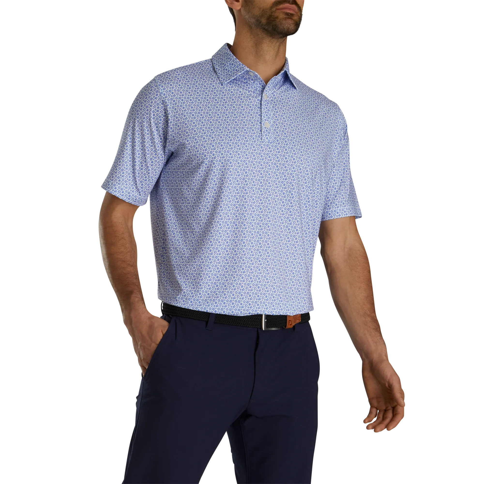 2024 FootJoy Micro Floral Print Polo - Blue Violet / White