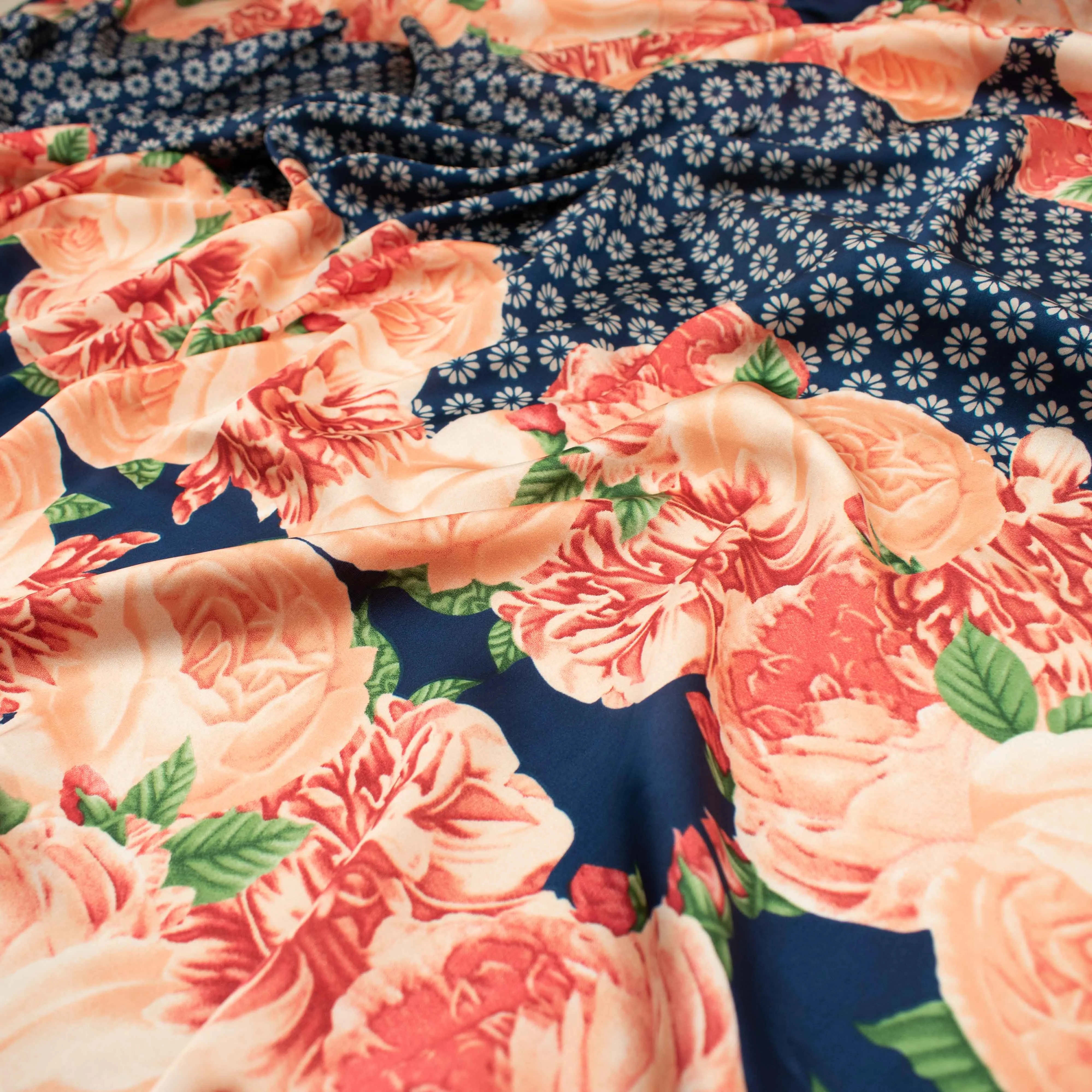 Amarylis Border Flowers Printed Satin