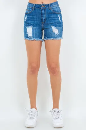 American Bazi High Waist Distressed Frayed Denim Shorts