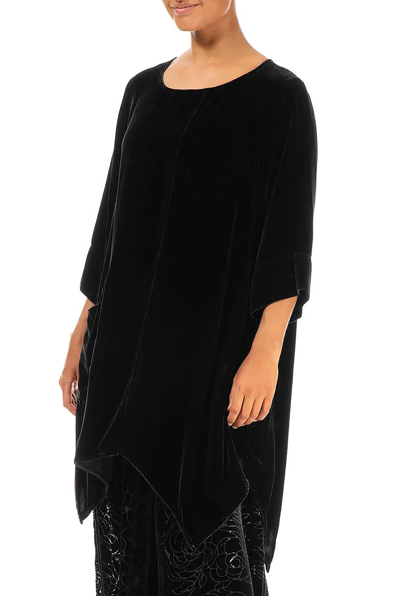 Asymmetric Black Silk Velvet Tunic