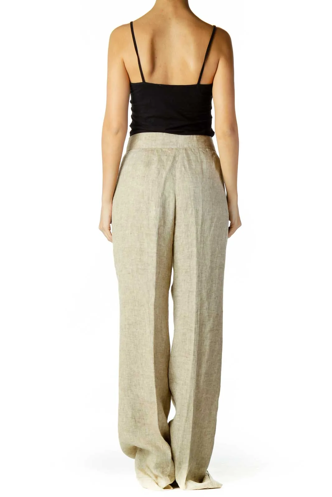 Beige Linen Wide-Leg Slacks