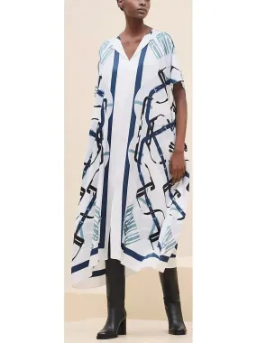 Belt Printed Silk Midi Kaftan Dress