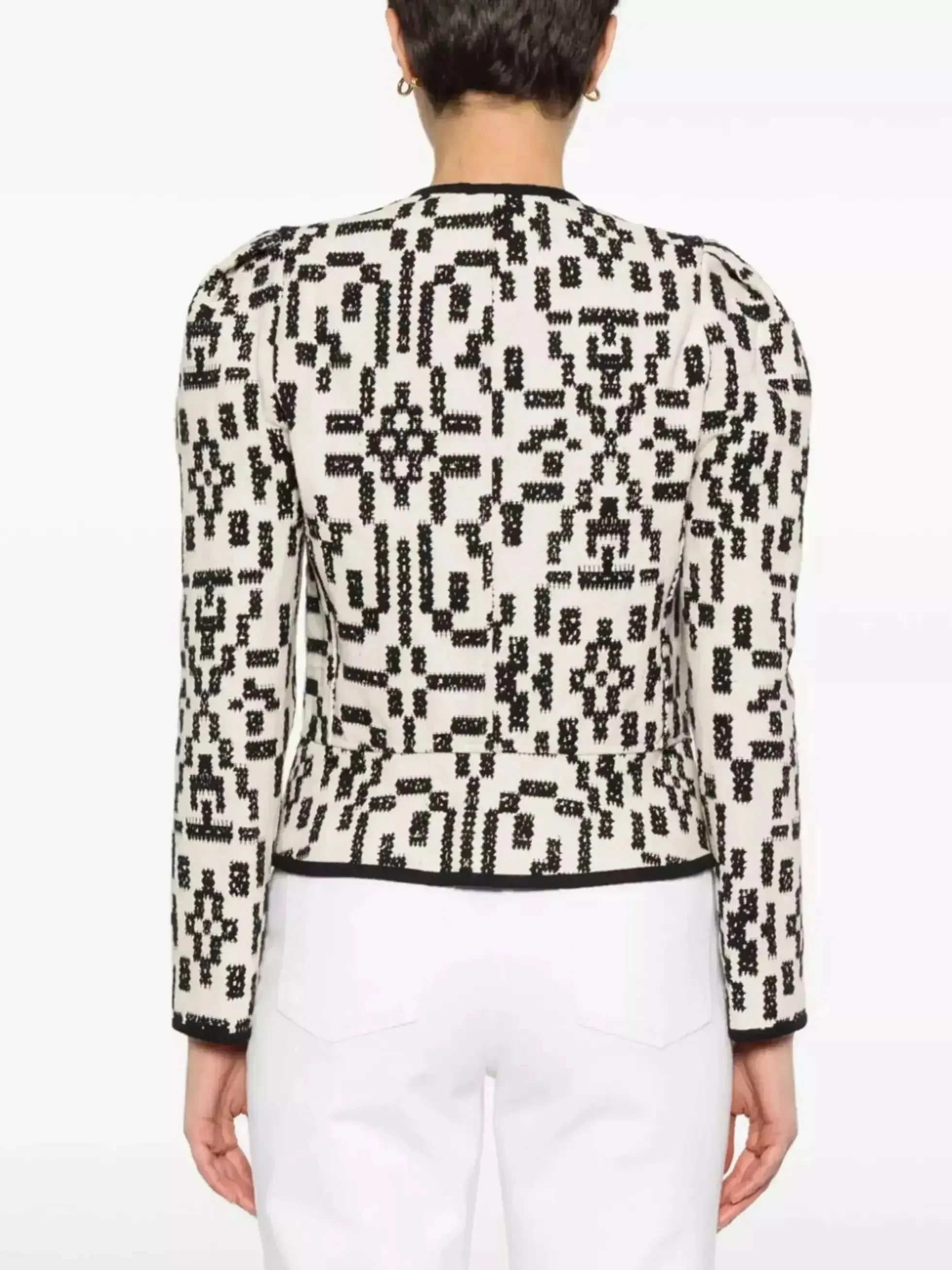 Bicolor Graphic Front-Zip Jacquard Canvas Jacket