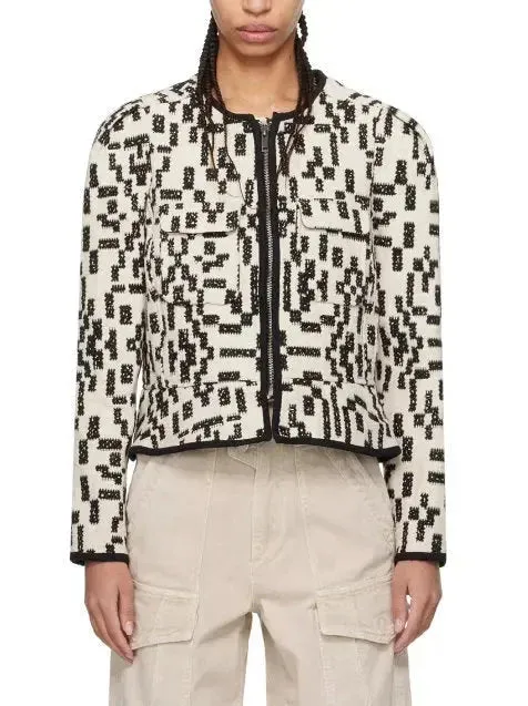 Bicolor Graphic Front-Zip Jacquard Canvas Jacket