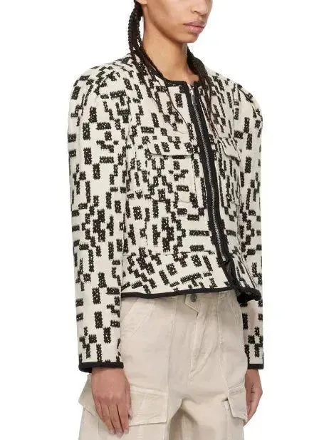 Bicolor Graphic Front-Zip Jacquard Canvas Jacket