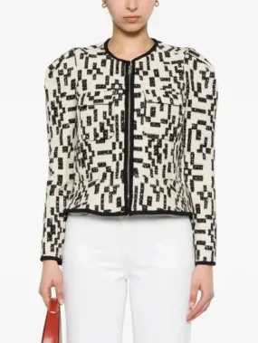 Bicolor Graphic Front-Zip Jacquard Canvas Jacket