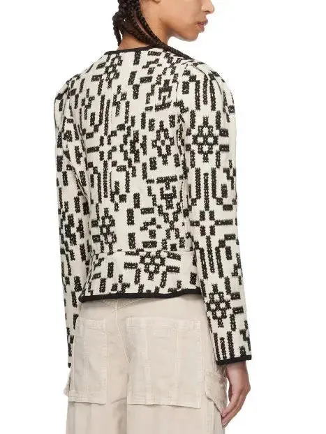 Bicolor Graphic Front-Zip Jacquard Canvas Jacket