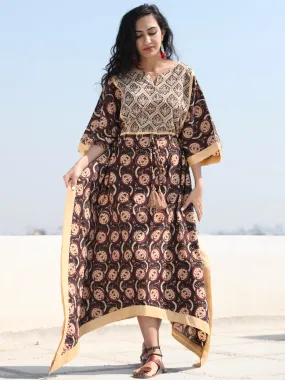 Black Brown Hand Block Printed C Cut Kaftan - K141F1361