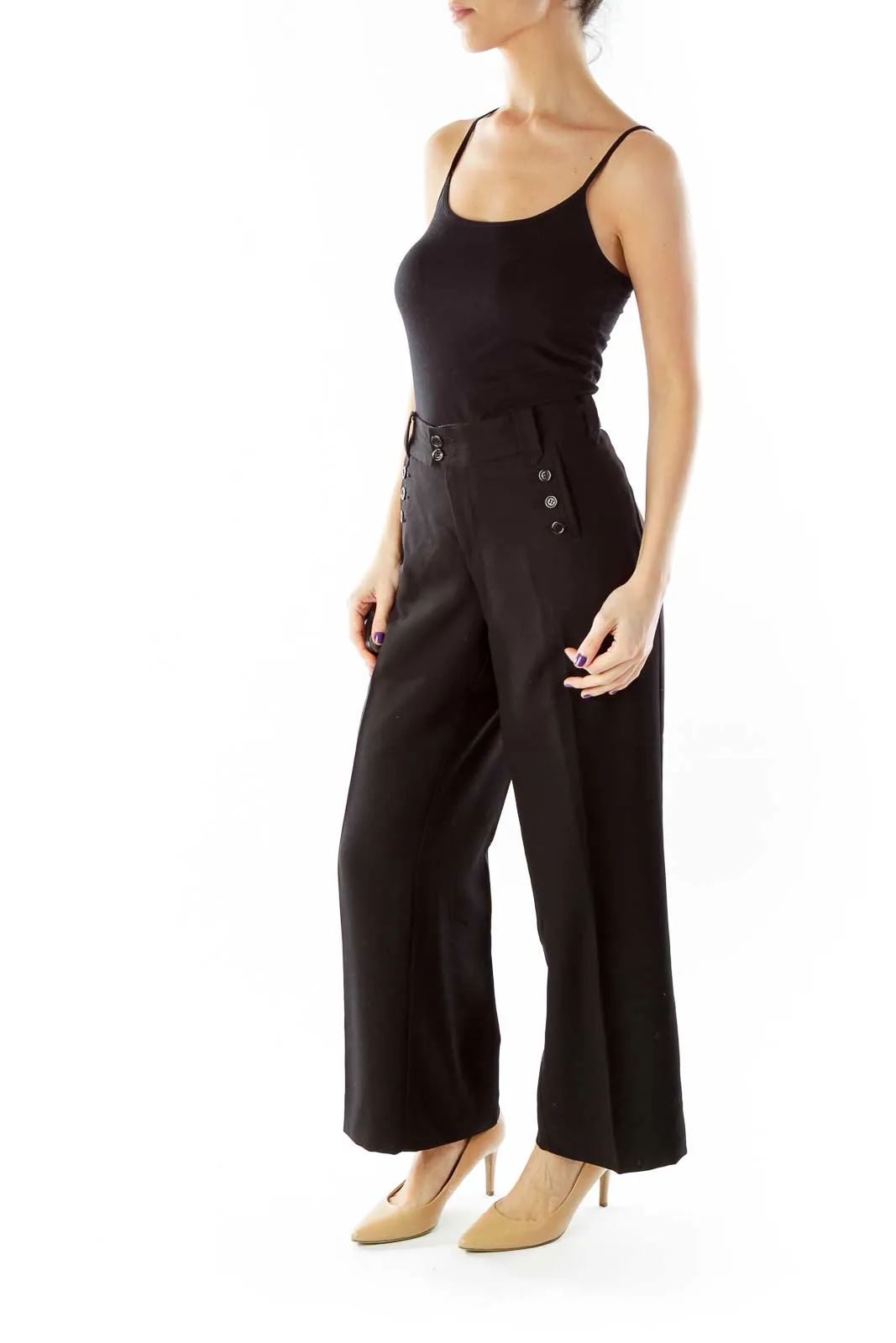 Black Pocketed Wide Leg Pants