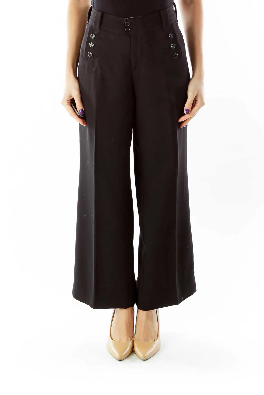 Black Pocketed Wide Leg Pants