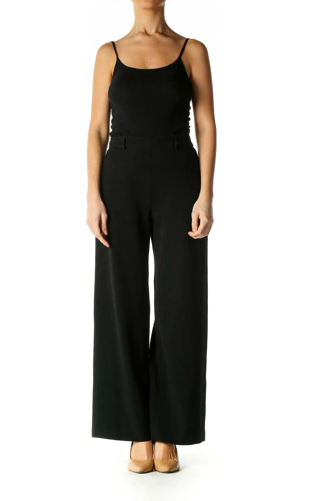 Black Solid Wide Leg Pants