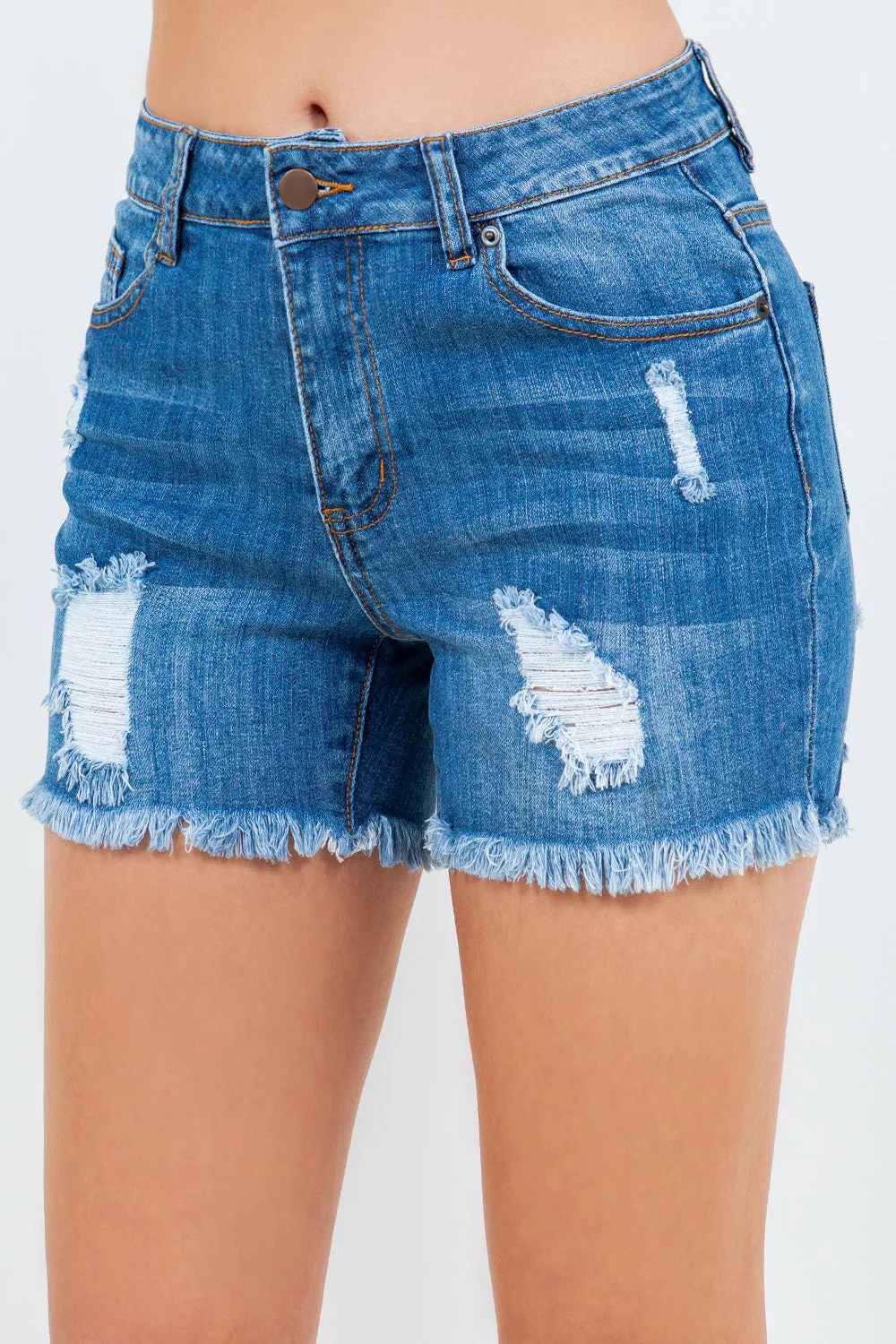 Blue Zone Planet |  American Bazi High Waist Distressed Frayed Denim Shorts