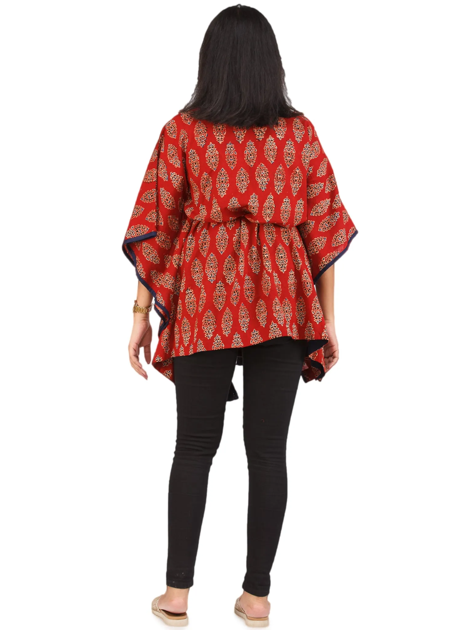 Brick Red Black Ajrakh Hand Block Printed Kaftan - K155F1610