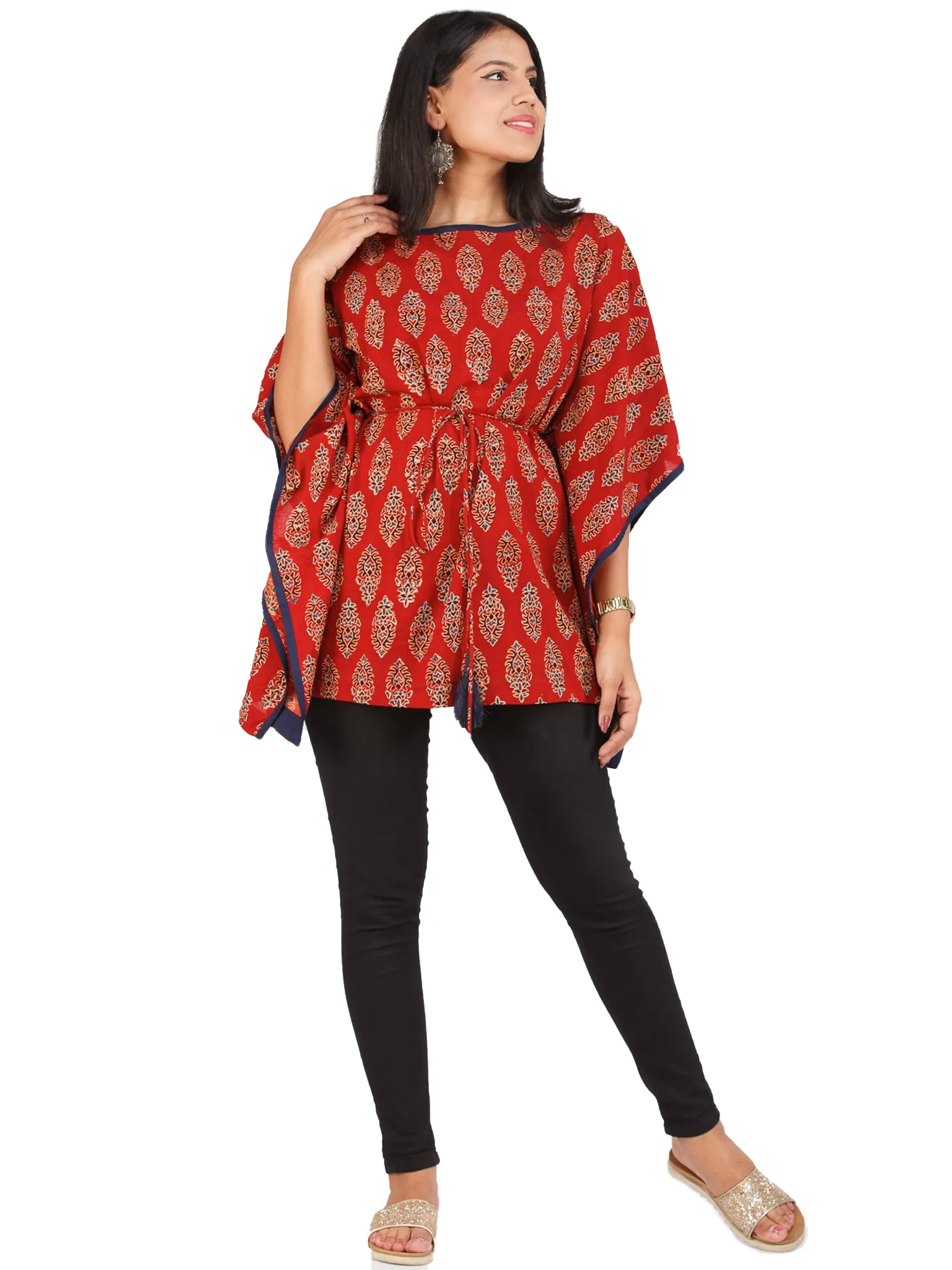 Brick Red Black Ajrakh Hand Block Printed Kaftan - K155F1610