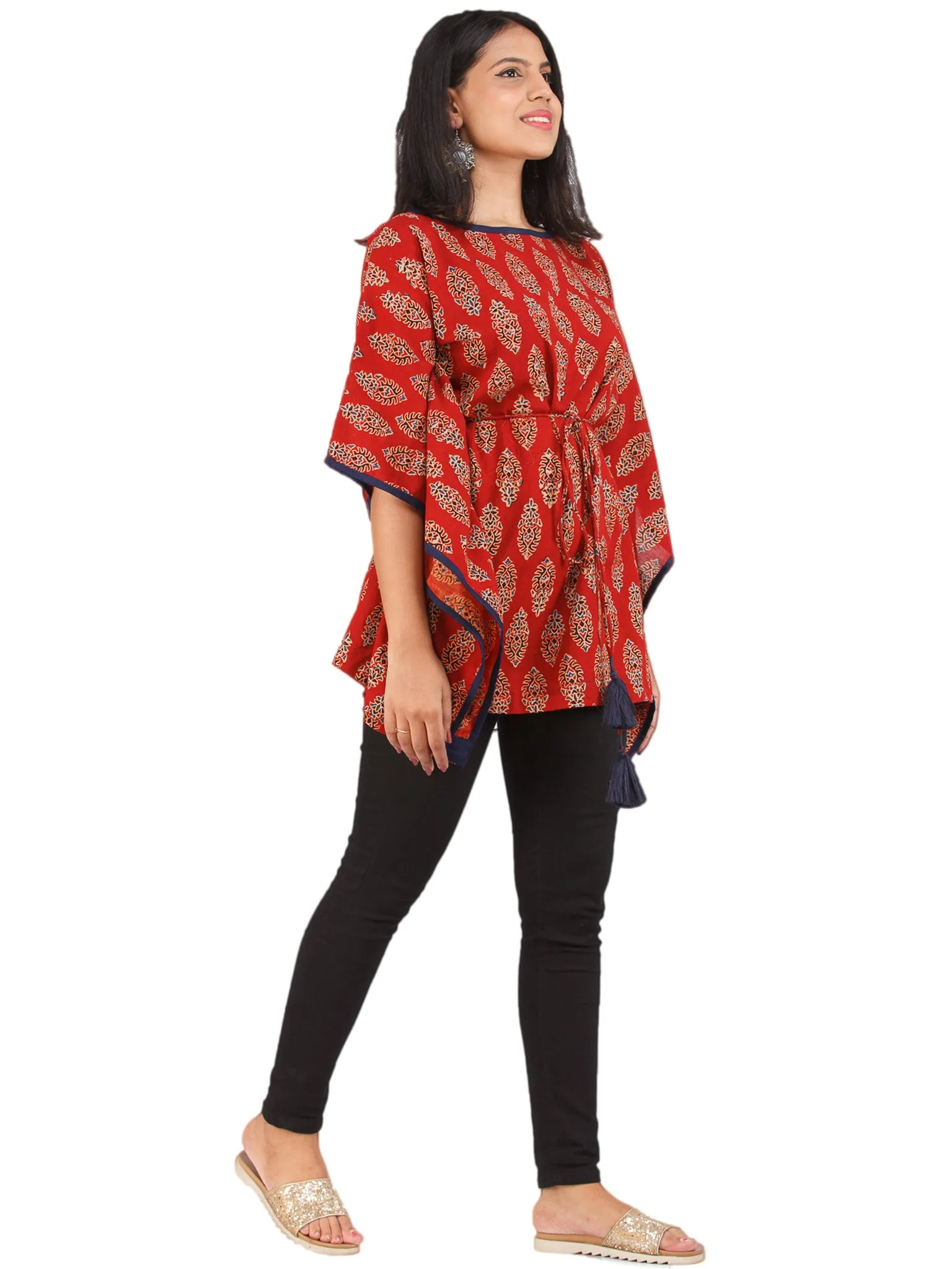 Brick Red Black Ajrakh Hand Block Printed Kaftan - K155F1610