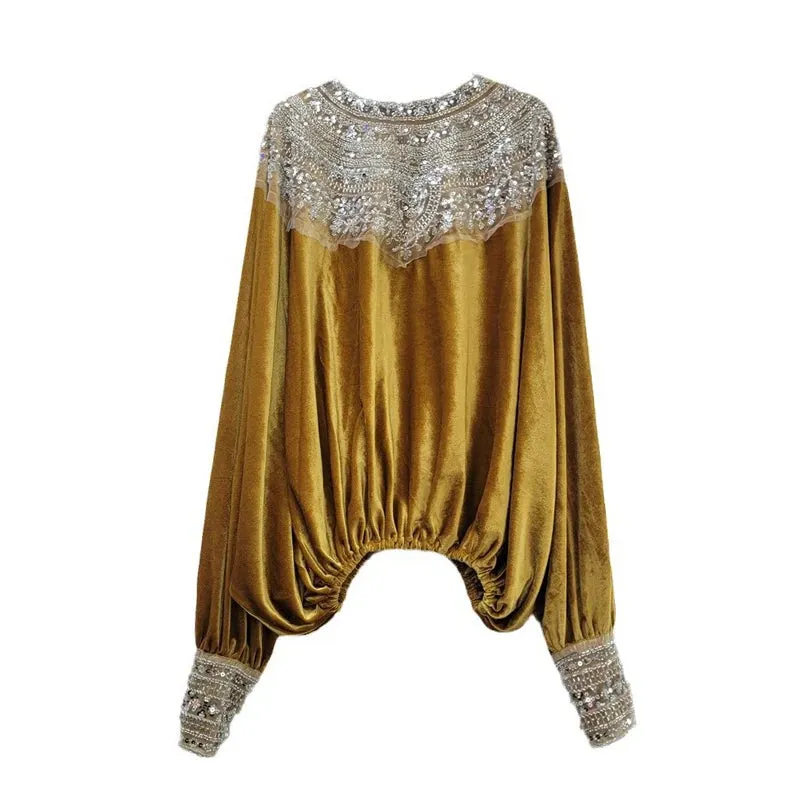 Bridget Sequin Embroidery Velvet Blouse