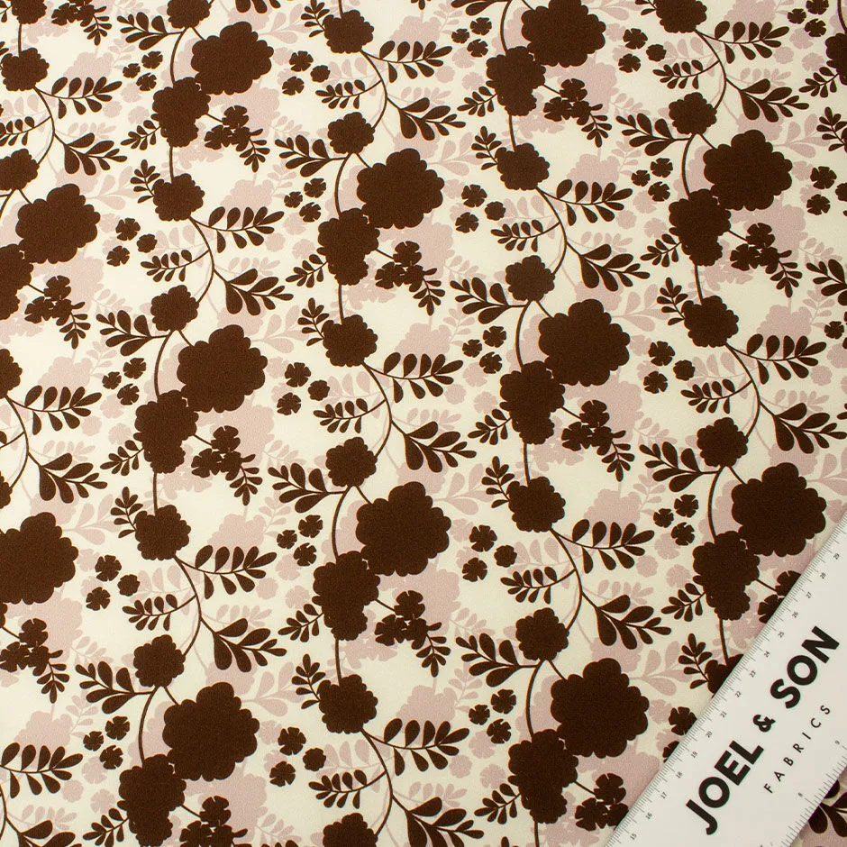 Brown & Dusty Pink Floral Printed Silk Crêpe de Chine