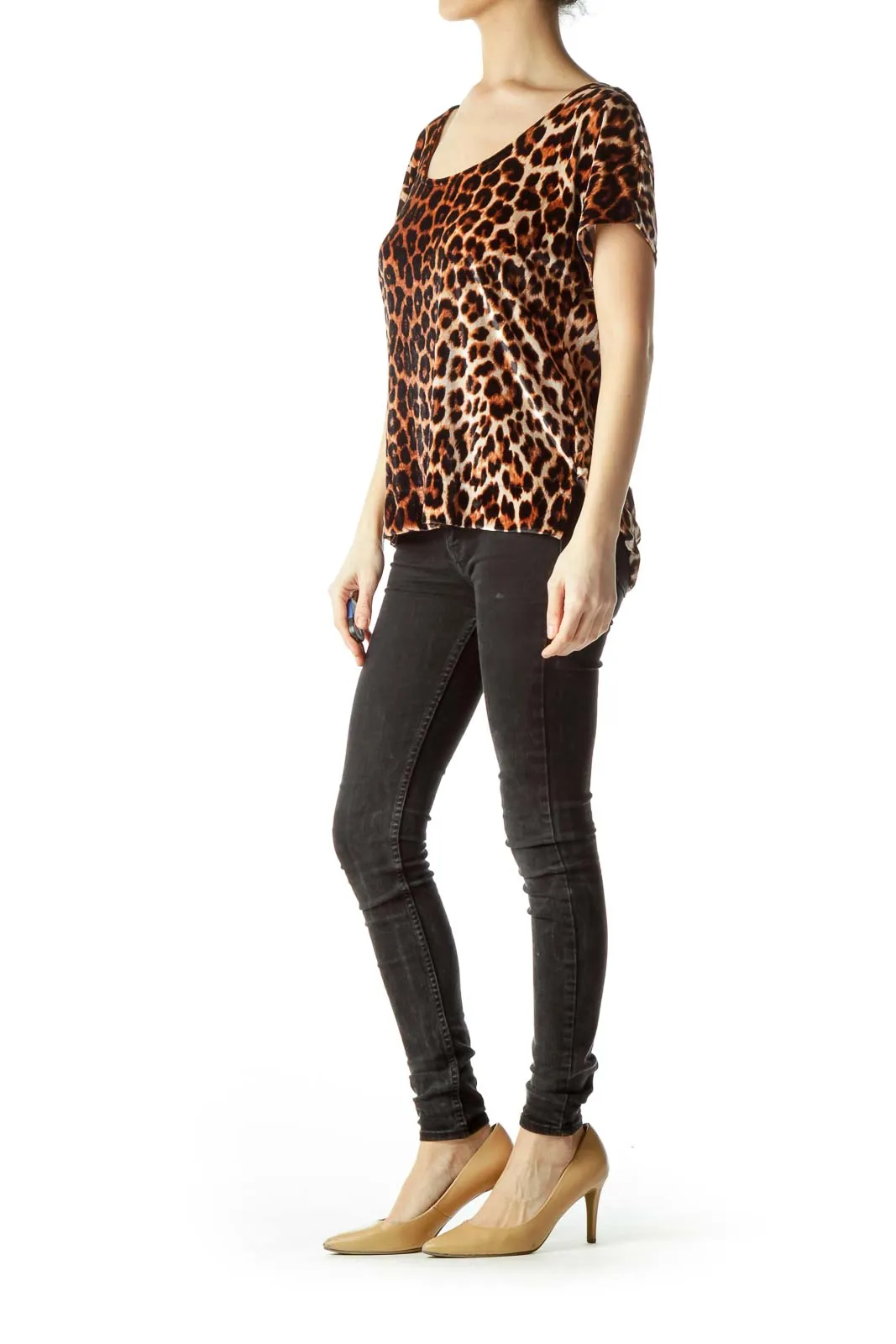 Brown Animal Print Velvet Blouse