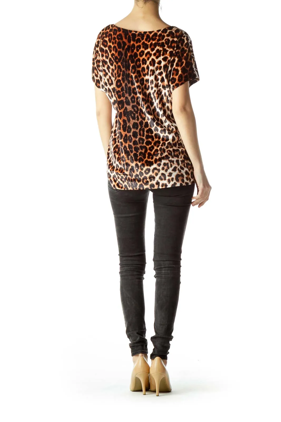 Brown Animal Print Velvet Blouse