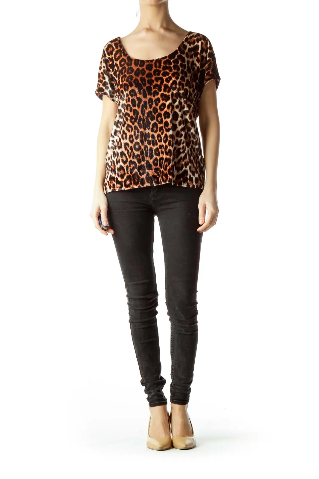 Brown Animal Print Velvet Blouse