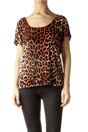 Brown Animal Print Velvet Blouse