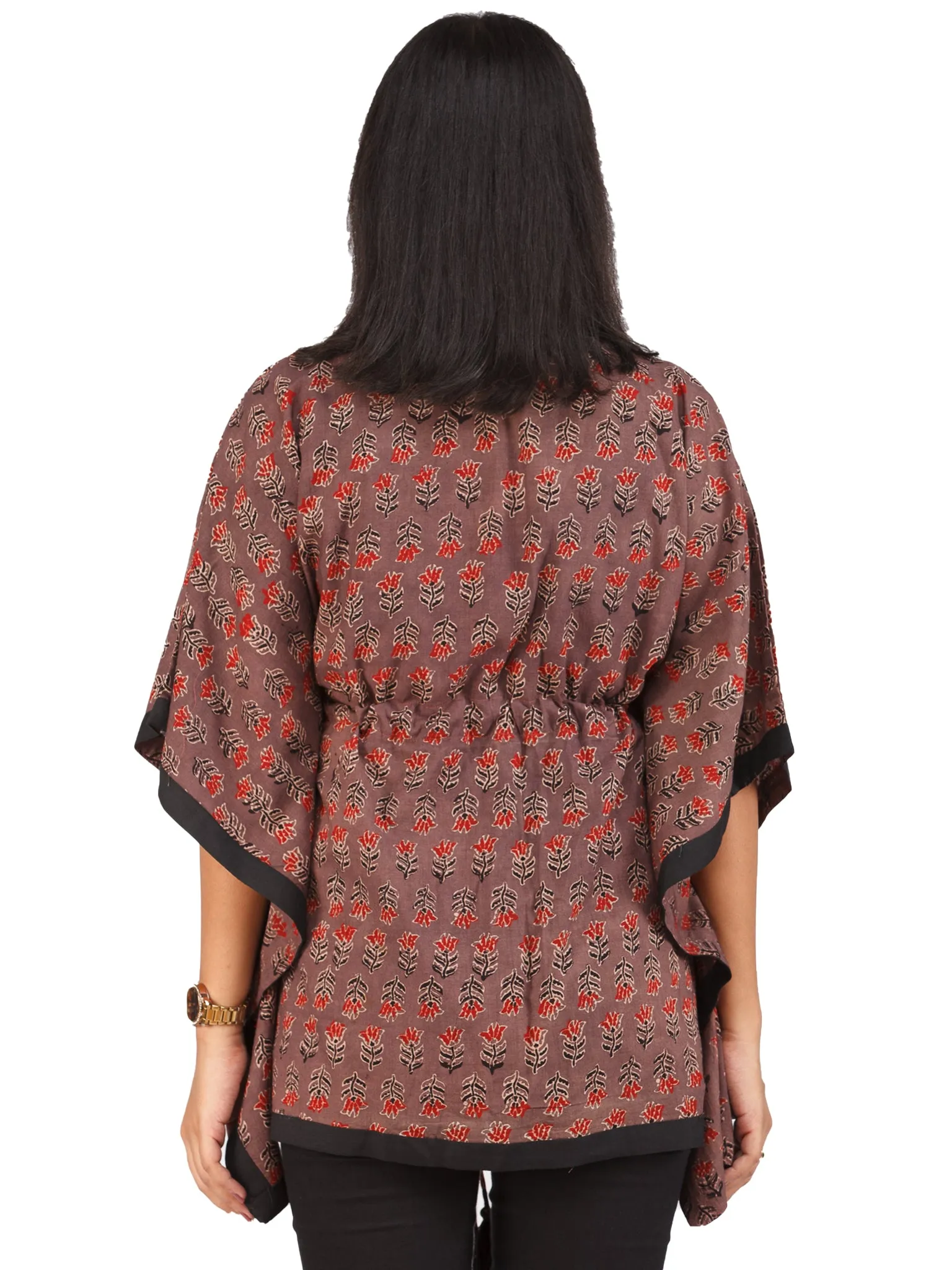 Brown Red Black Ajrakh Hand Block Printed Kaftan - K154F1678