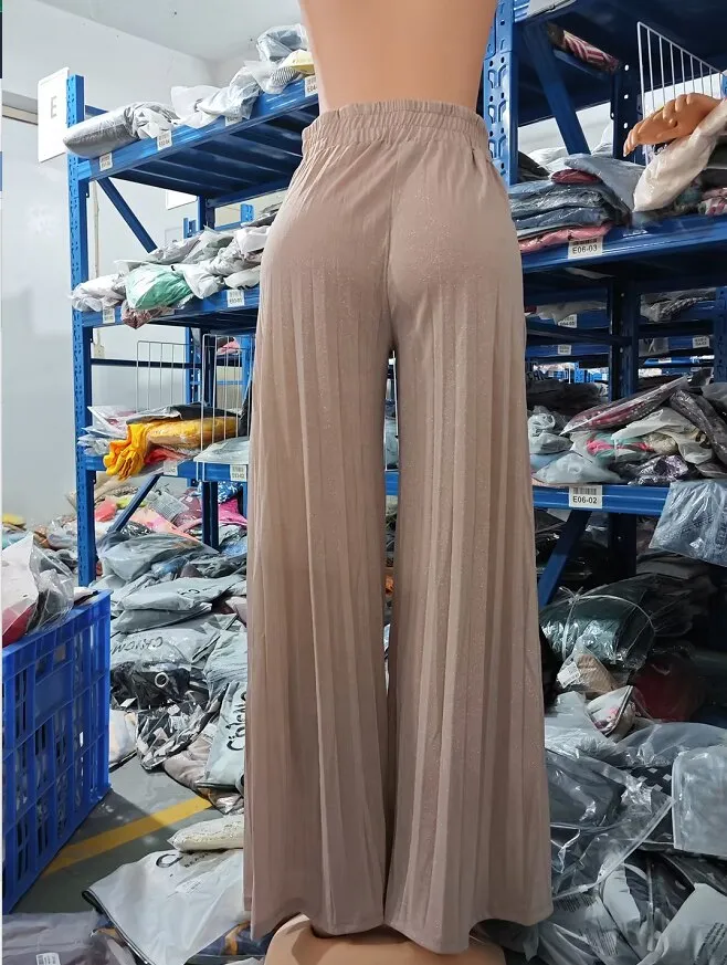 Casual High Waist Pleated Wide Leg Pants Plain Spring & Summer Fashion Elegant Women's Trousers Daily Lady Pants