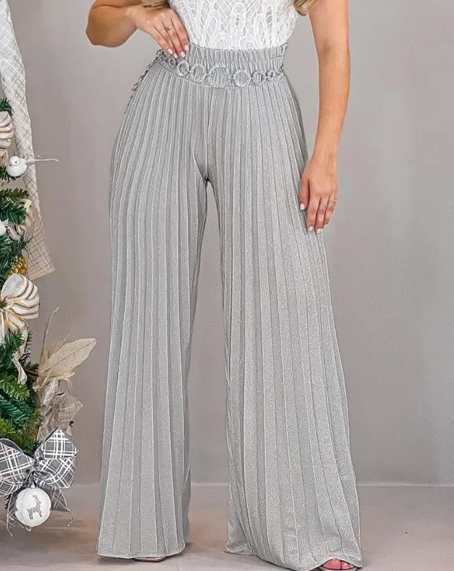 Casual High Waist Pleated Wide Leg Pants Plain Spring & Summer Fashion Elegant Women's Trousers Daily Lady Pants