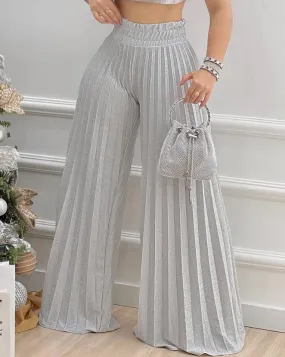 Casual High Waist Pleated Wide Leg Pants Plain Spring & Summer Fashion Elegant Women's Trousers Daily Lady Pants