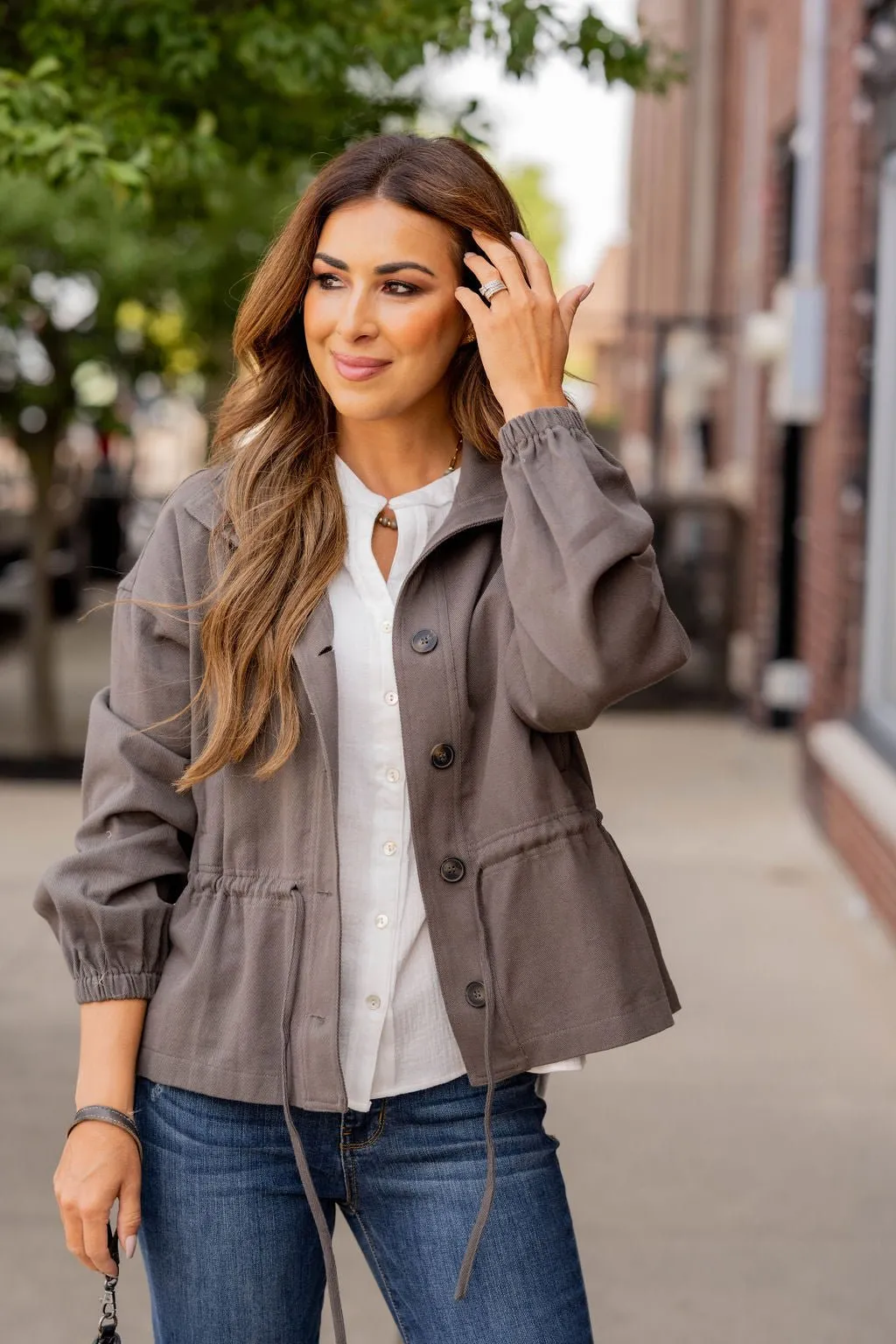 Cinched Waist Button Jacket