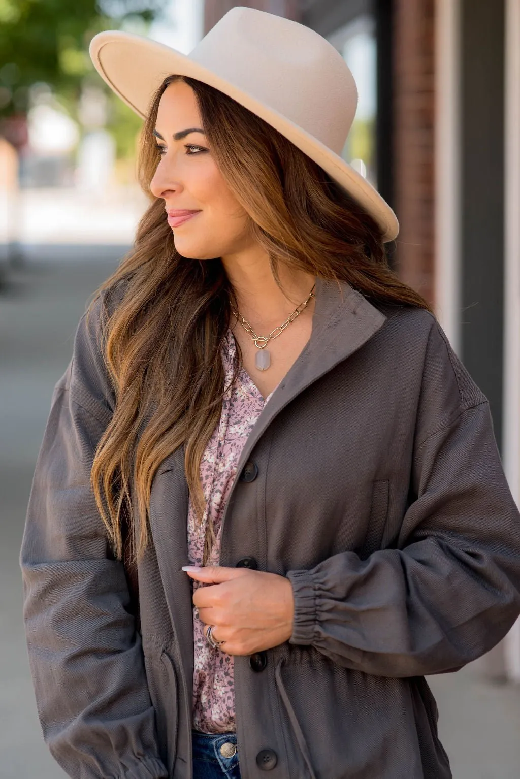 Cinched Waist Button Jacket