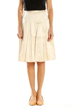 Cream Pleated A-Line Midi Skirt