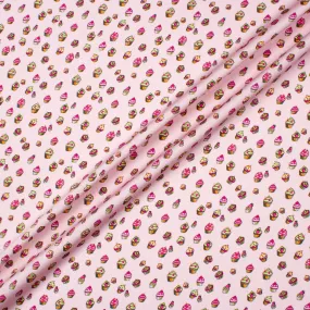 Cupcake Printed Baby Pink Stretch Silk Satin