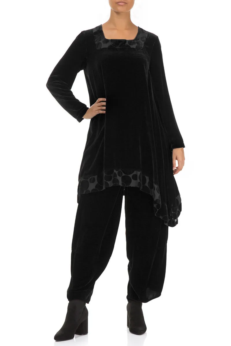 Decorated Devoré Bubbles Black Silk Velvet Tunic