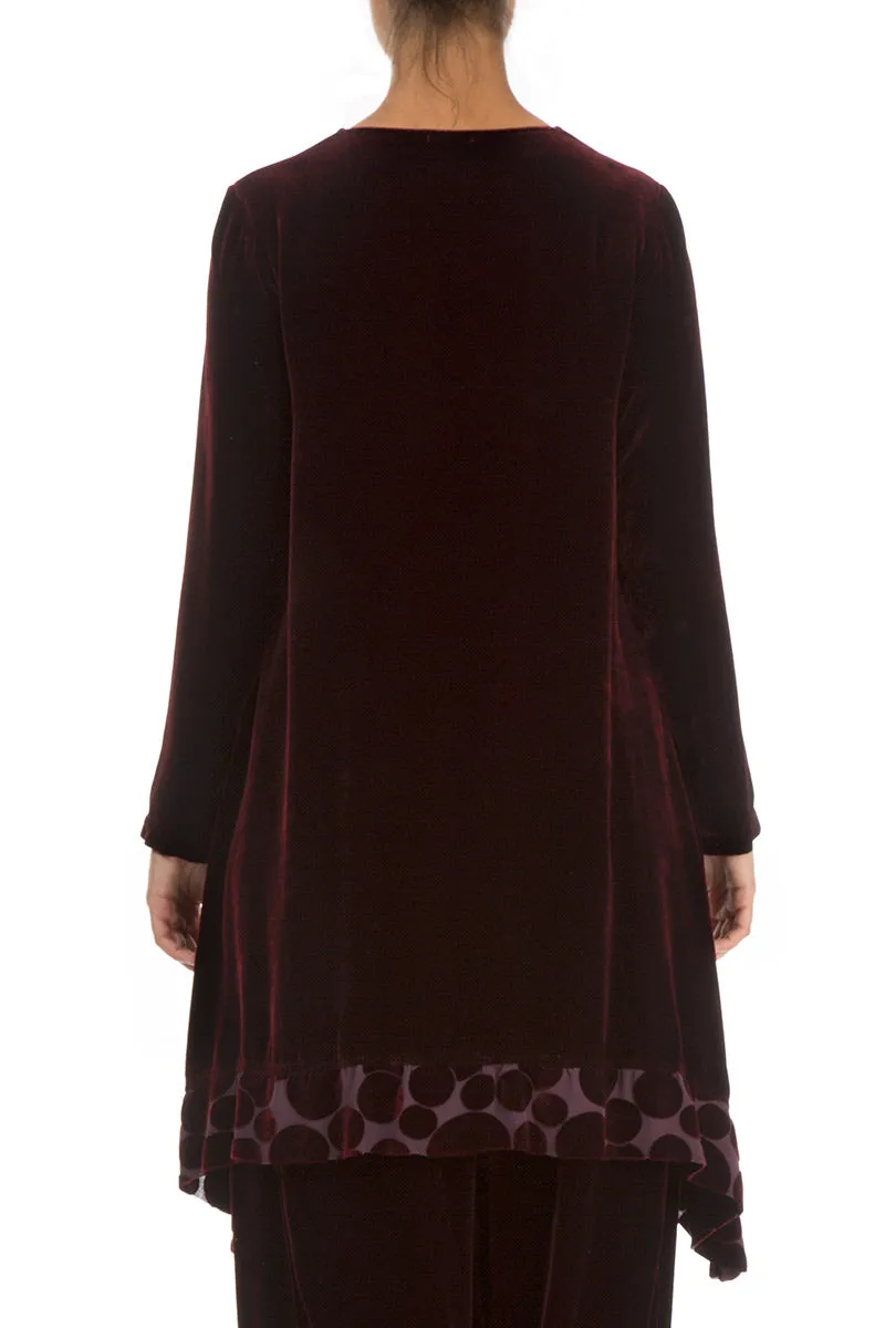 Decorated  Devoré Bubbles Burgundy Silk Velvet Tunic