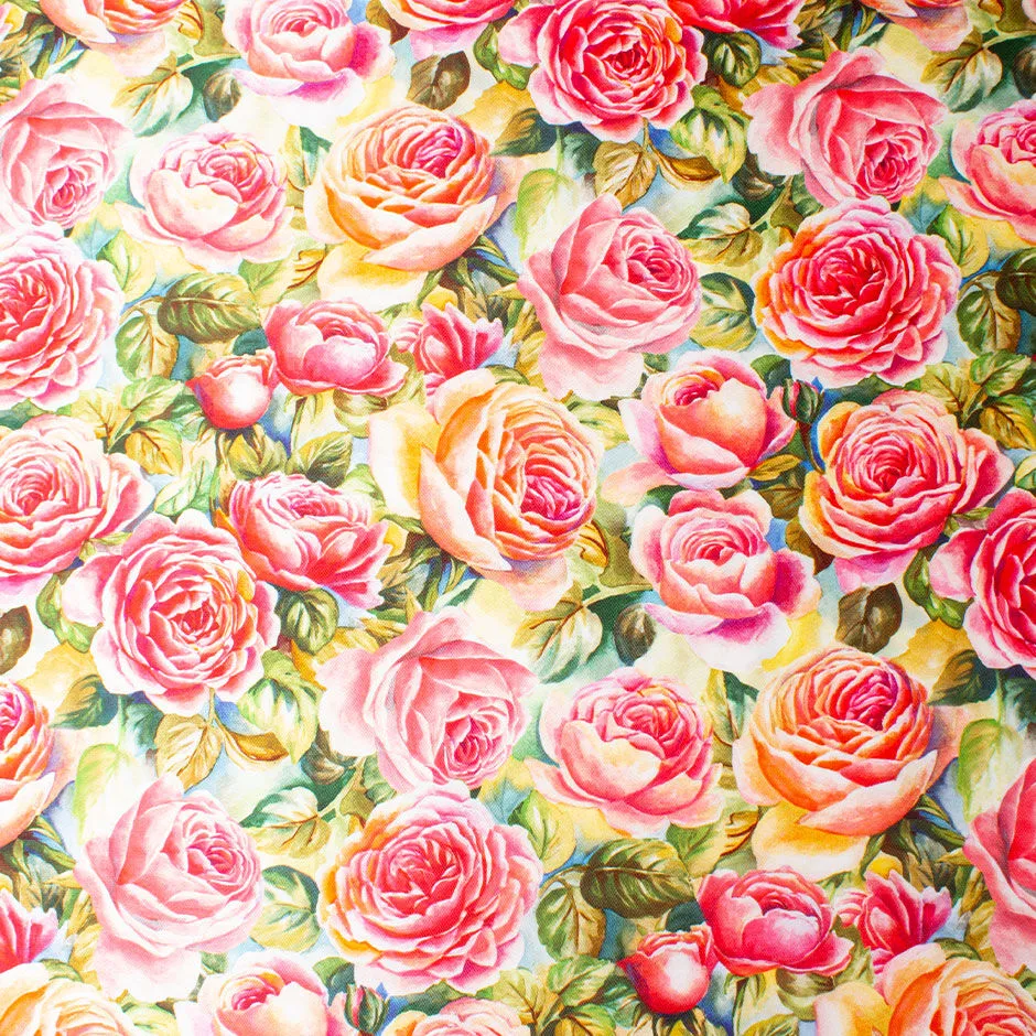 Deep Yellow & Pink Rose Printed Mixed Fibre Mikado