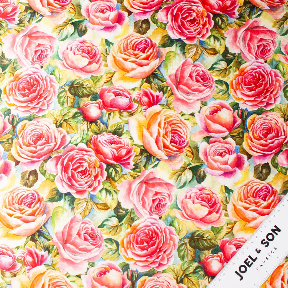 Deep Yellow & Pink Rose Printed Mixed Fibre Mikado