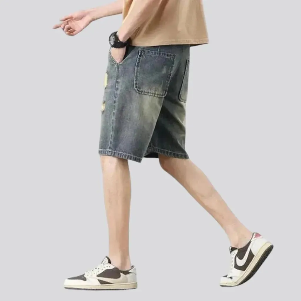 Distressed baggy men's denim shorts