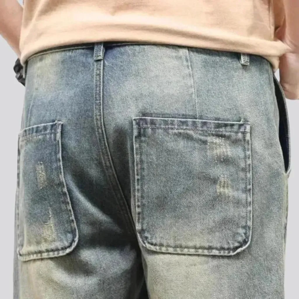 Distressed baggy men's denim shorts