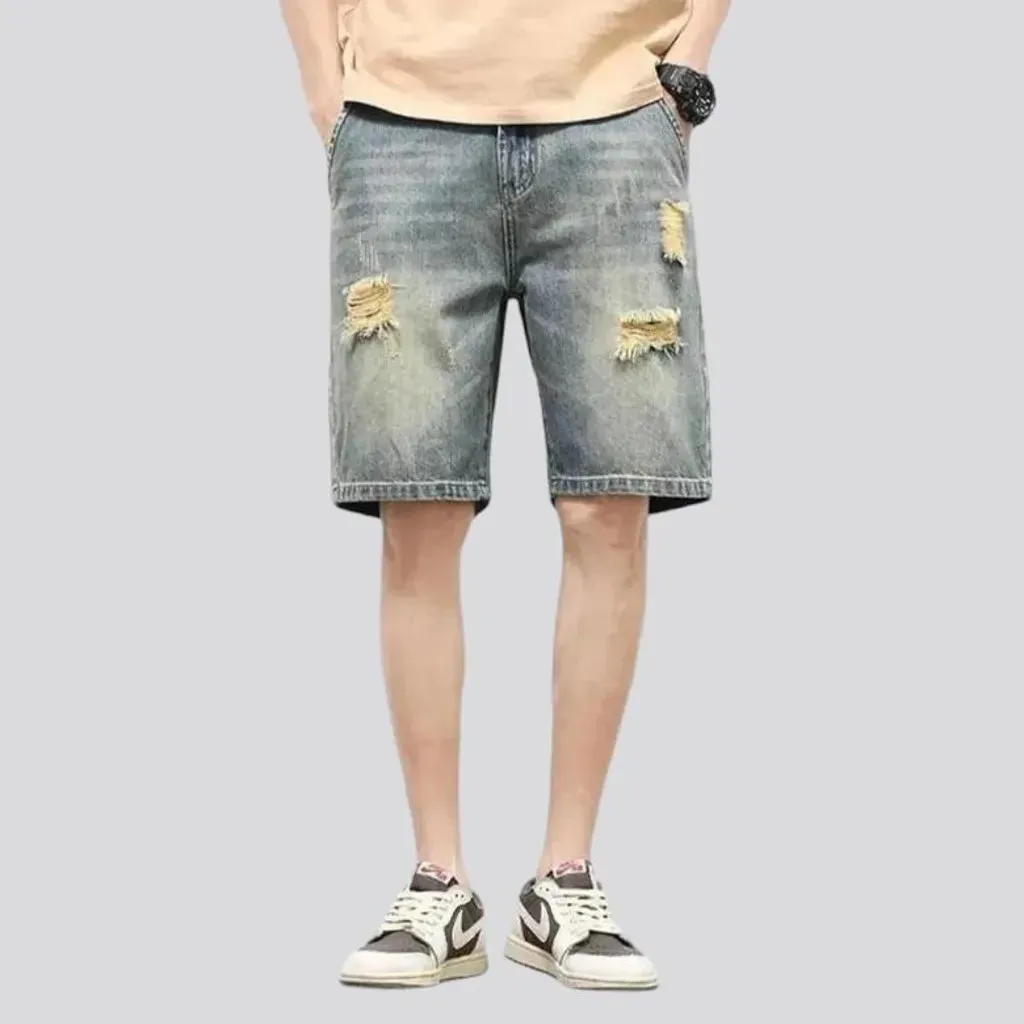 Distressed baggy men's denim shorts