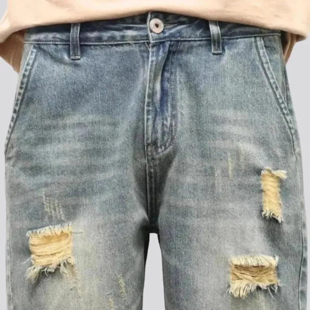 Distressed baggy men's denim shorts