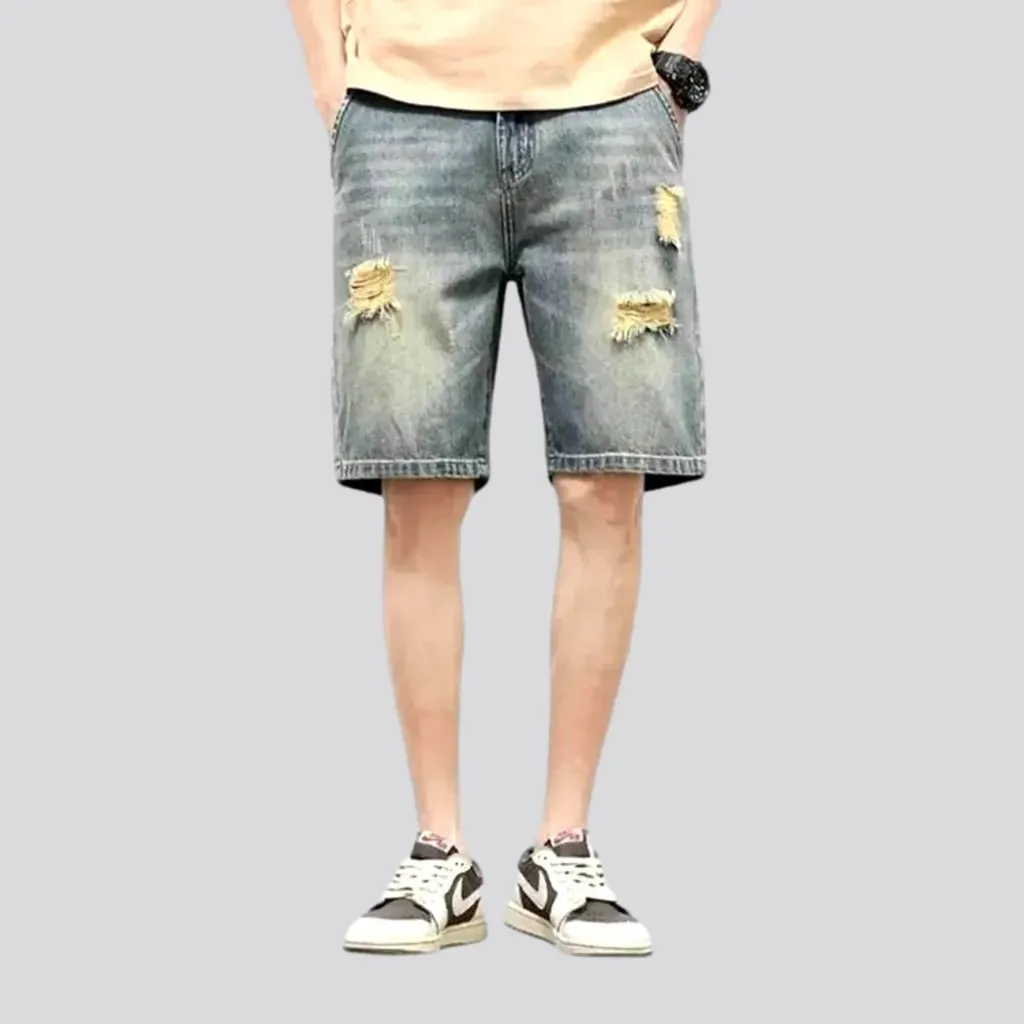 Distressed baggy men's denim shorts