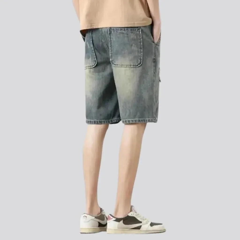 Distressed baggy men's denim shorts