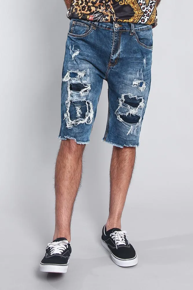 Distressed Illusion Denim Shorts