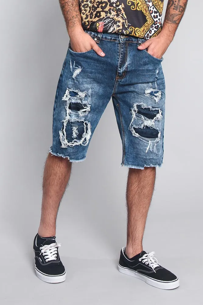 Distressed Illusion Denim Shorts