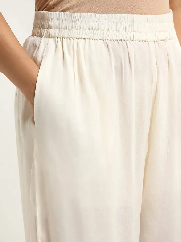 Diza Solid White Wide-Leg Pants