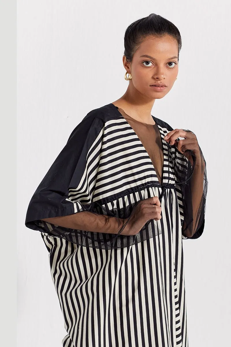 Drawstring Kaftan - Black Stripe